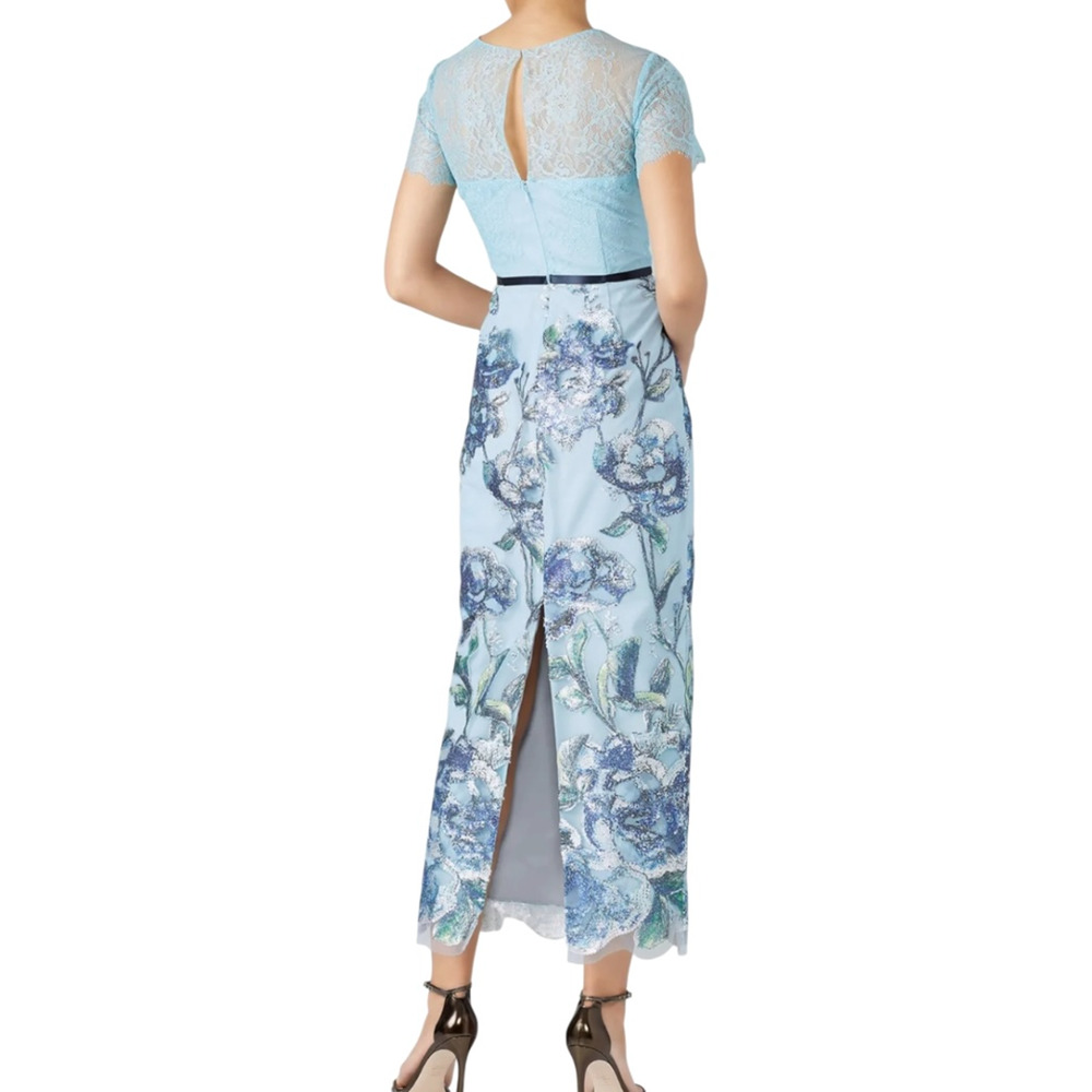 Marchesa Notte Blue Lace & Floral Sequin Embellished Midi Sheath Dress 18 NWT - Picture 4 of 16